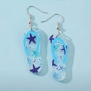 New Acrylic Beach Flip-Flop Starfish Dangle Earrings - Blue #087
